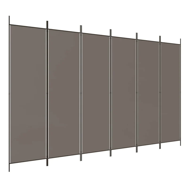 Paravent séparateur de pièce cloison 6 panneaux 300 x 200 cm en tissu anthracite et fer DEC031036