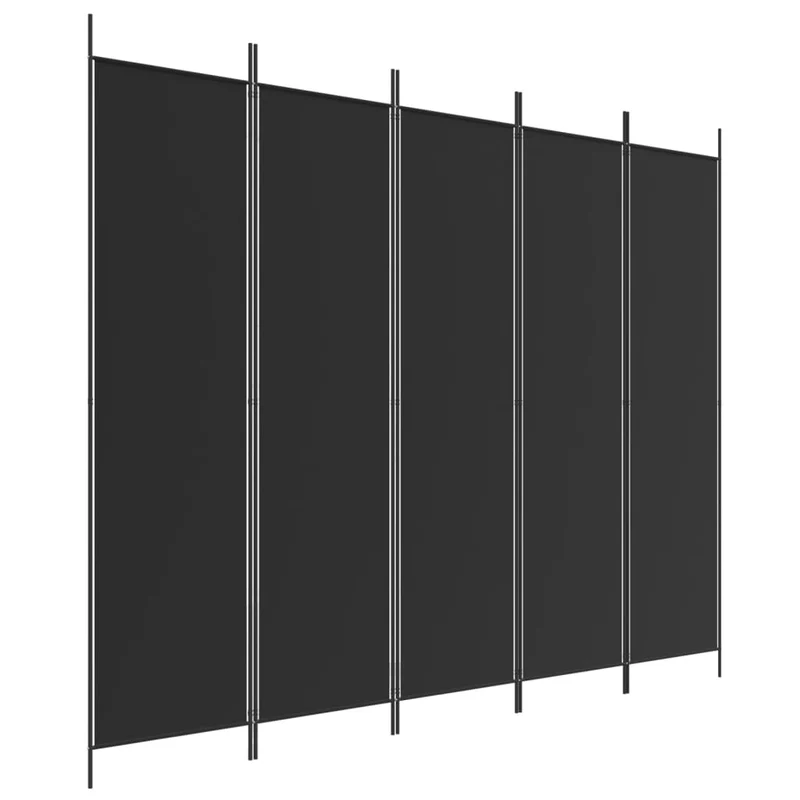 Paravent séparateur de pièce cloison 5 panneaux 250 x 200 cm en tissu noir et fer DEC031013