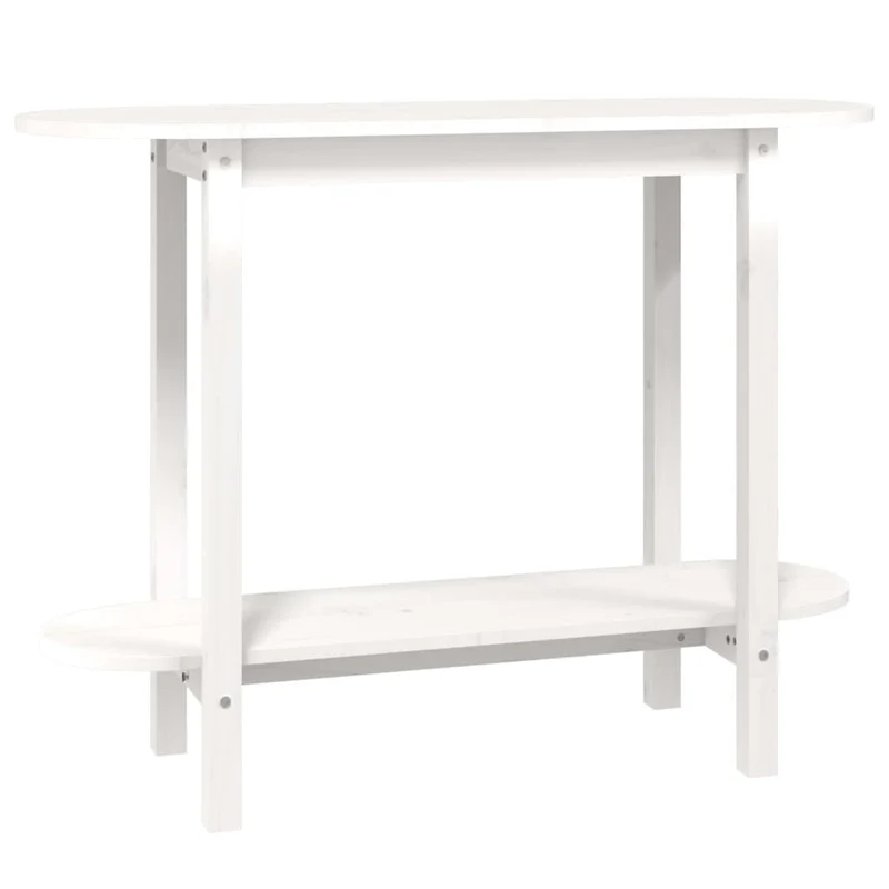 Table console étagère de rangement 110 x 40 x 80 cm bois de pin blanc DEC031284