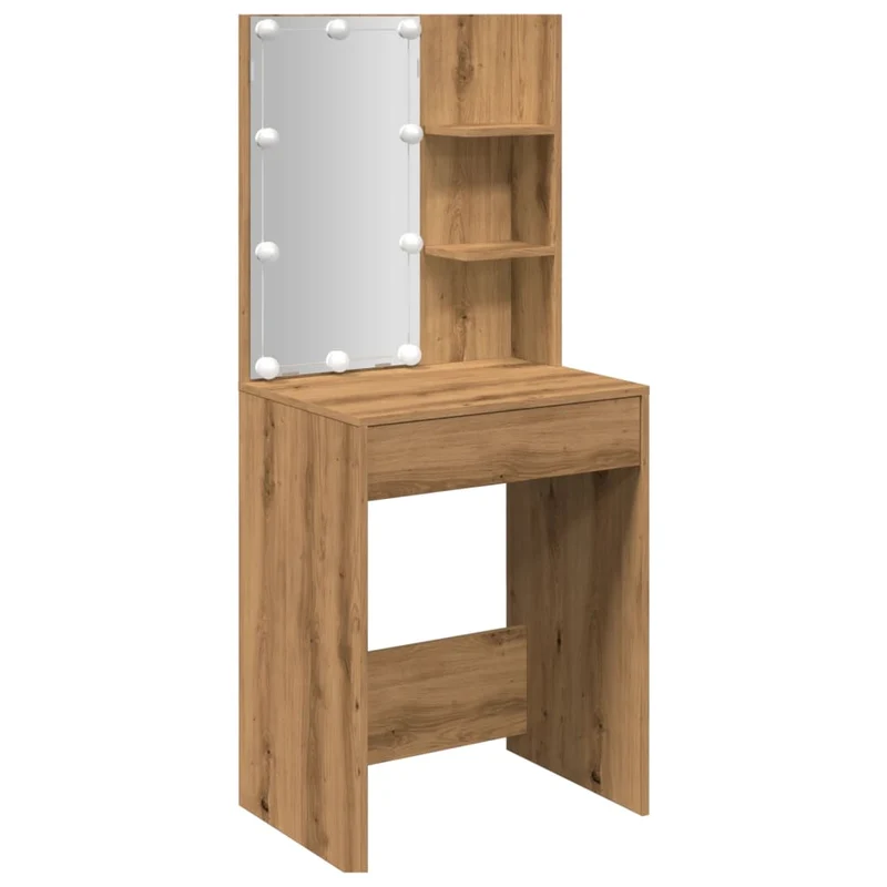 Coiffeuse avec LED avec tiroir de rangement et deux étagères ouvertes 60 x 40 x 140 cm bois d'ingénierie marron DEC031217