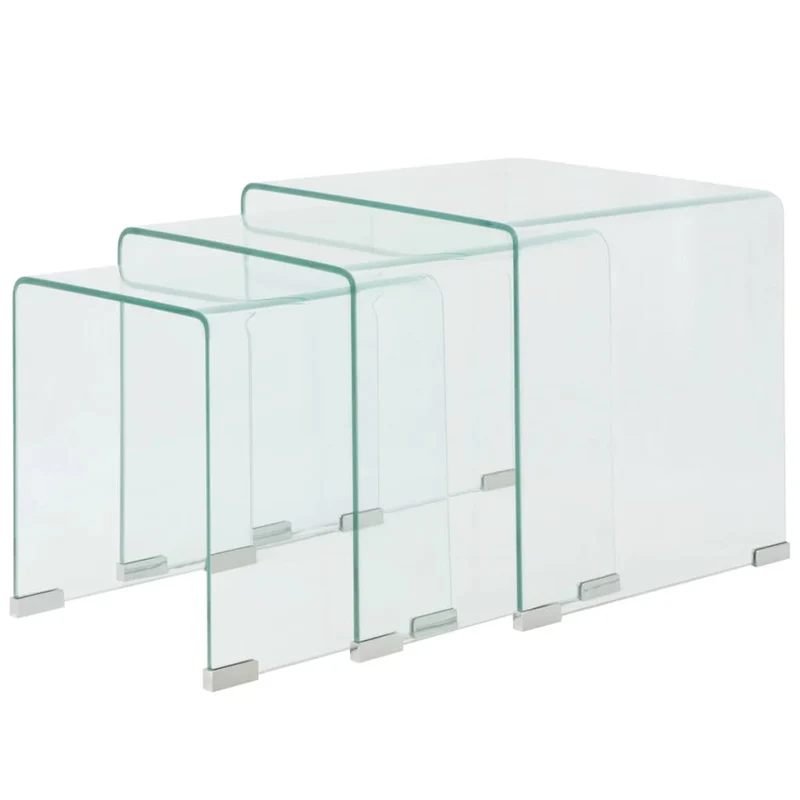 Ensemble de trois tables de salon gigognes en verre trempé transparent DEC031276