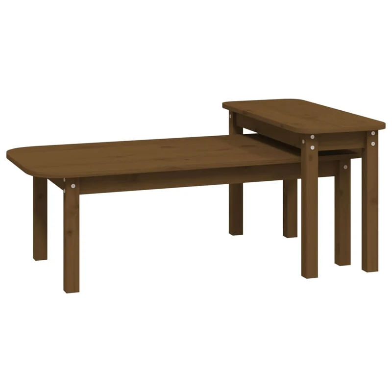 Ensemble de deux tables basses en bois de pin couleur marron miel DEC031265