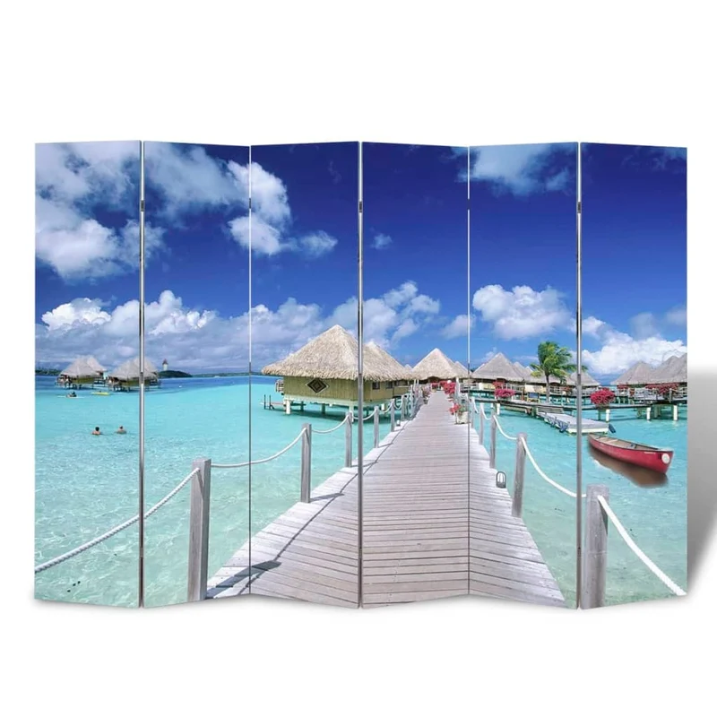 Paravent séparateur de pièce cloison pliable 6 panneaux 217 x 170 cm design plage DEC031173