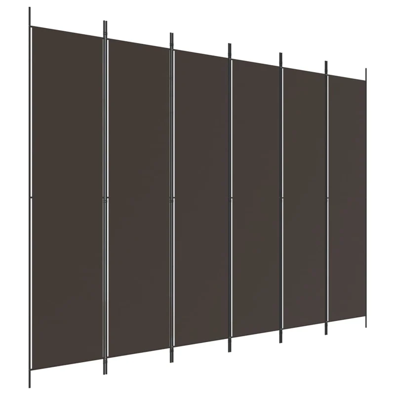 Paravent séparateur de pièce cloison 6 panneaux 300 x 220 cm tissu marron et fer DEC031088