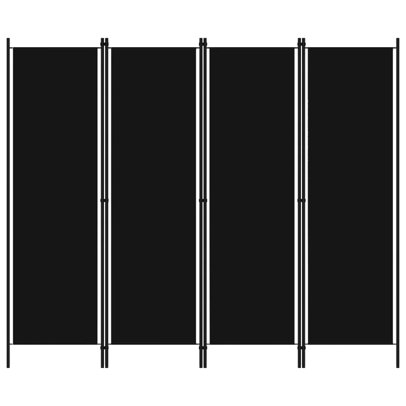 Paravent séparateur de pièce cloison 4 panneaux 200 x 180 cm en tissu noir et fer DEC030904