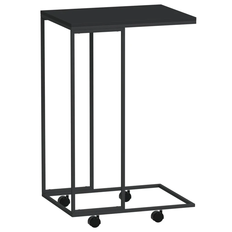 Table d'appoint en forme de C sur roulettes 40 x 30 x 63,5 cm bois d'ingénierie noir DEC031296