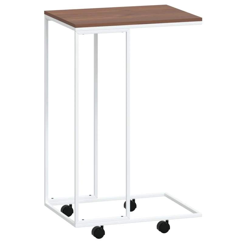 Table d'appoint en forme de C sur roulettes 40 x 30 x 63,5cm bois d'ingénierie et fer blanc DEC031290