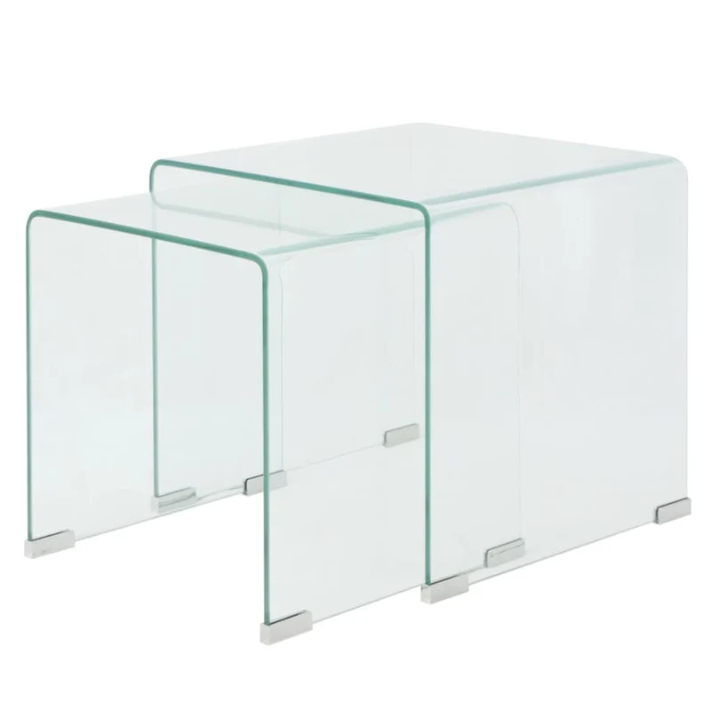Ensemble de deux tables gigognes en verre trempé transparent DEC031275