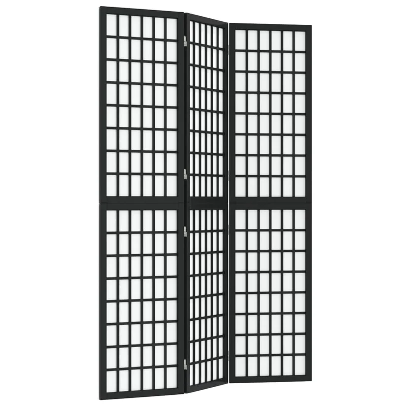 Paravent séparateur de pièce cloison pliable 3 panneaux 120 x 170 cm bois de sapin noir et papier de riz DEC031177