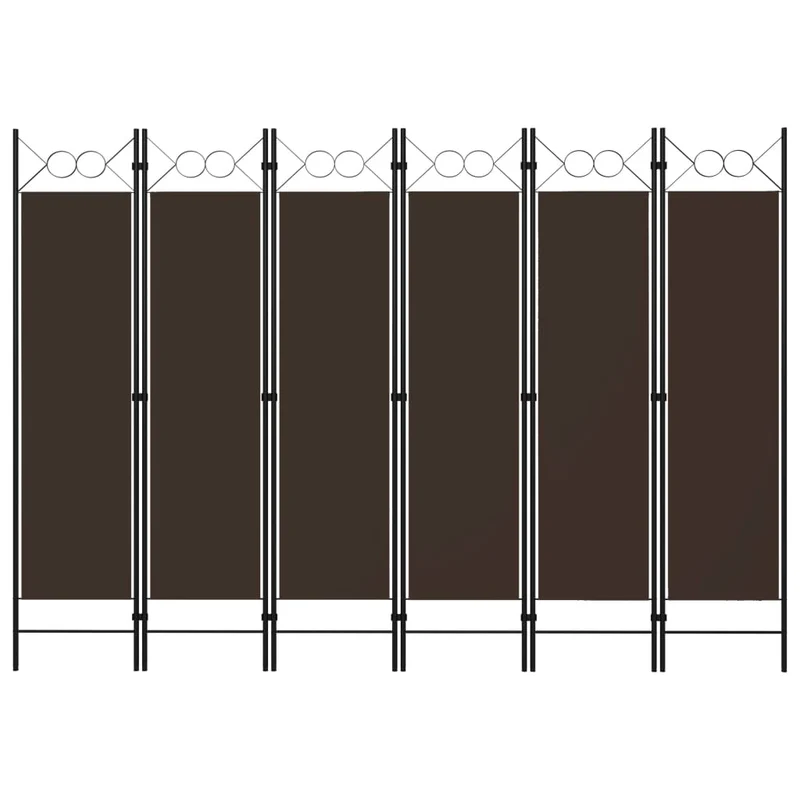Paravent séparateur de pièce cloison 6 panneaux 240 x 180 cm tissu marron et acier DEC031082