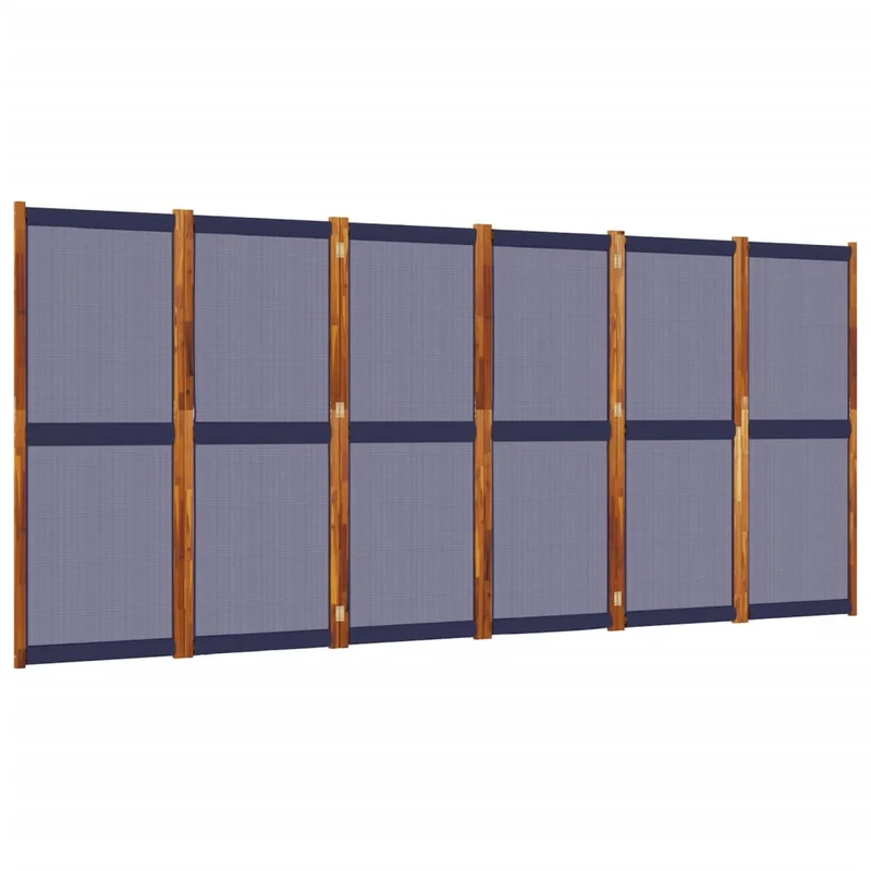 Paravent séparateur de pièce cloison 6 panneaux 420 x 180 cm textilène bleu et bois DEC031071