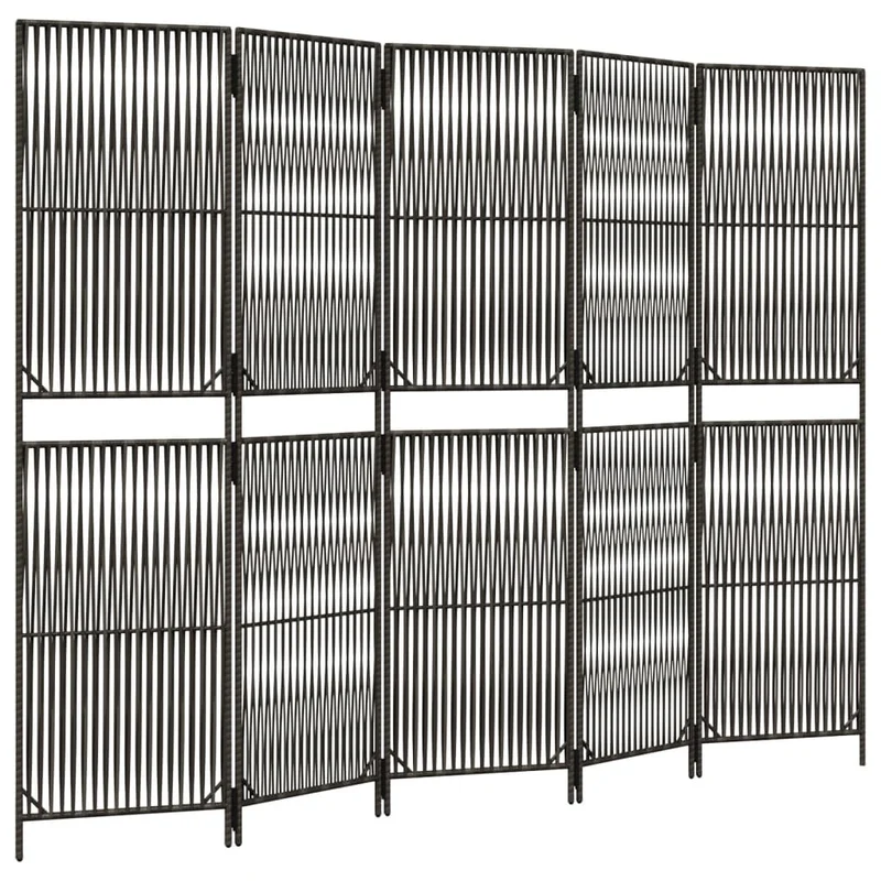 Paravent séparateur de pièce cloison 5 panneaux en résine tressée gris et acier DEC030972