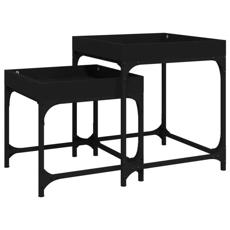 Set de 2 tables d'appoint pieds réglables en bois d'ingénierie noir DEC031315
