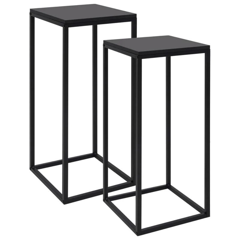 Set de 2 tables d'appoint bout de canapé support plantes en acier noir DEC031314