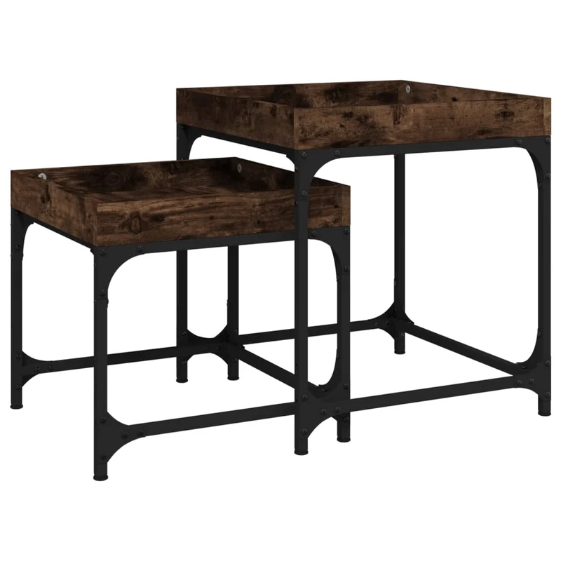 Lot de 2 tables d'appoint pieds réglables en bois d'ingénierie marron cadre en acier DEC031305