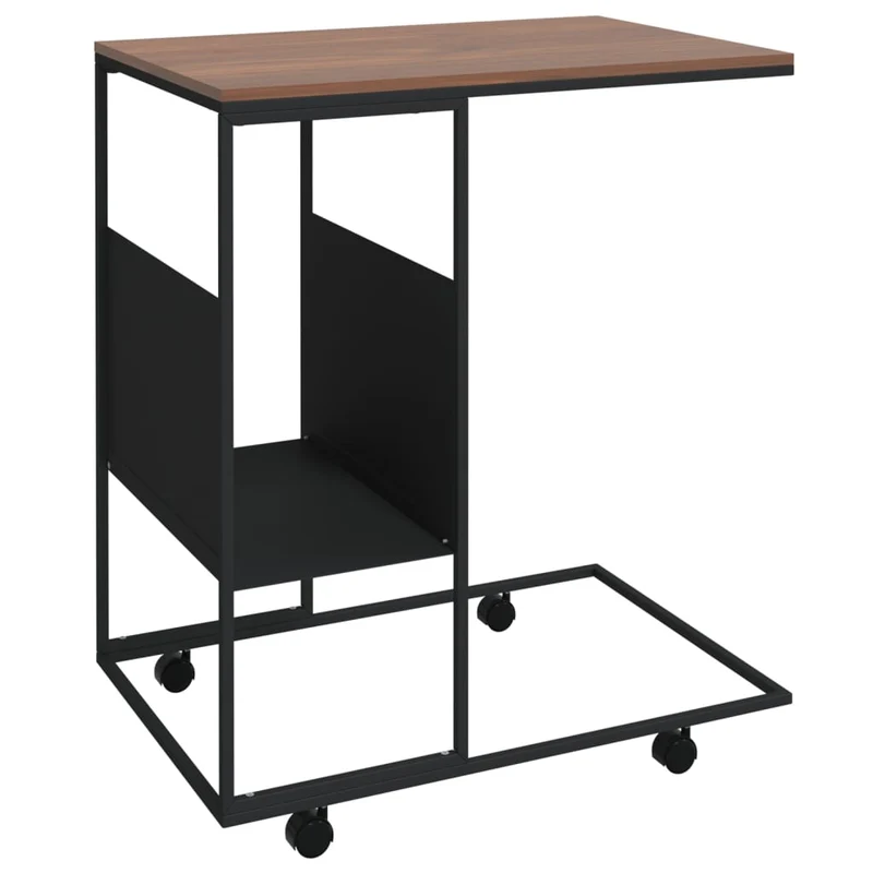 Table d'appoint en forme de C sur roulettes avec étagère 55 x 36 x 63,5 cm bois d'ingénierie noir DEC031301