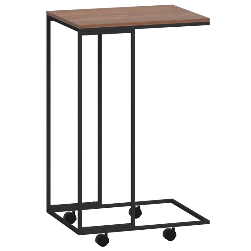 Table d'appoint en forme de C sur roulettes 40 x 30 x 63,5 cm bois d'ingénierie marron et fer noir DEC031297