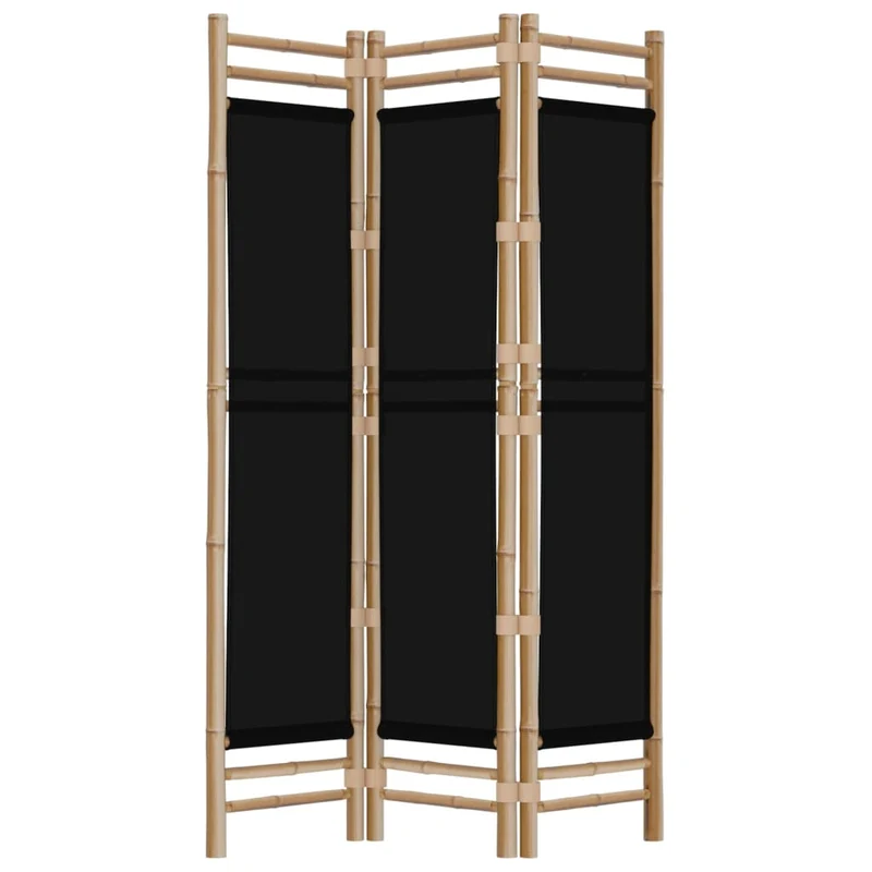 Paravent séparateur de pièce cloison pliante 3 panneaux 120 cm bambou et toile noir DEC031187