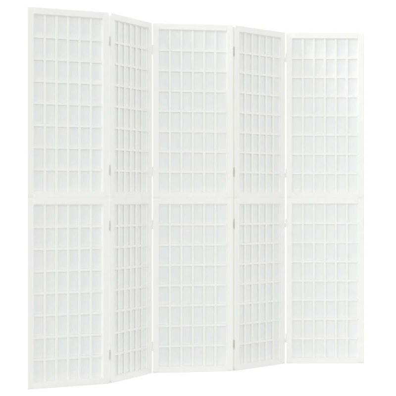 Paravent séparateur de pièce cloison pliable 5 panneaux 200 x 170 cm bois de sapin blanc DEC031182