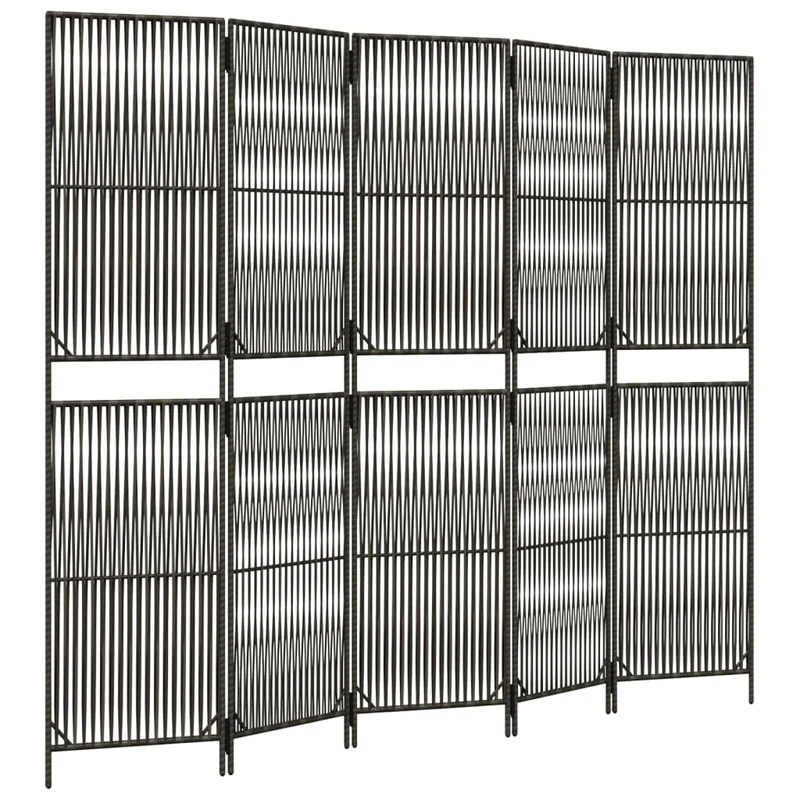 Paravent séparateur de pièce cloison 5 panneaux en résine tressée gris et acier DEC030974