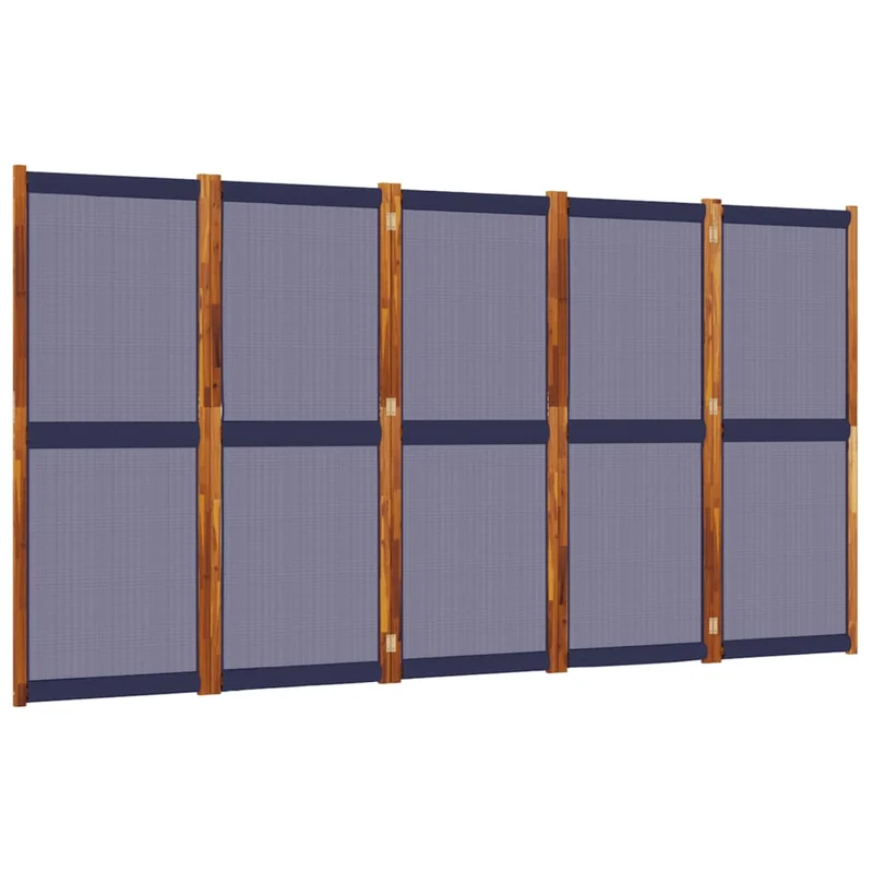Paravent séparateur de pièce cloison 5 panneaux 350 x 180 cm textilène bleu et bois DEC030967