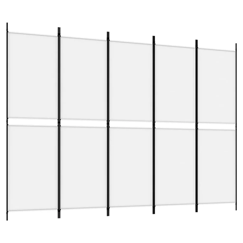 Paravent séparateur de pièce cloison 5 panneaux 250 x 180 cm tissu blanc et fer DEC030946
