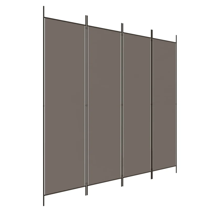 Paravent séparateur de pièce cloison 4 panneaux 200 x 220 cm tissu anthracite et fer DEC030826