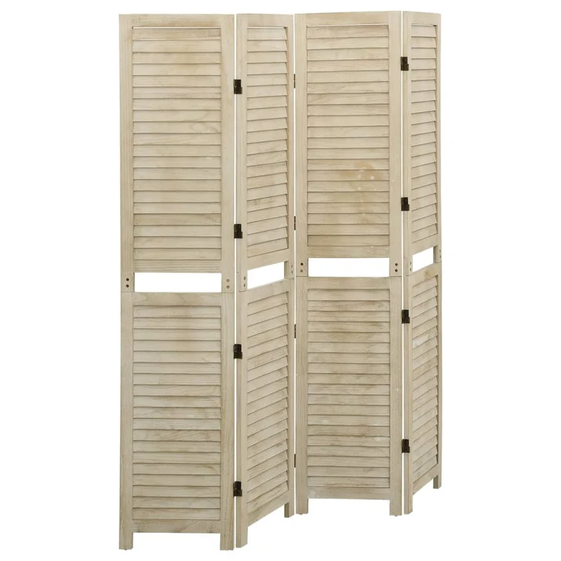 Paravent séparateur de pièce cloison 4 panneaux 140 x 165 cm bois de paulownia marron clair DEC030816