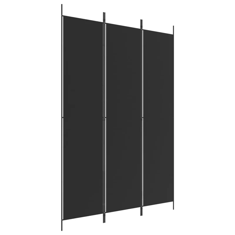 Paravent séparateur de pièce cloison 3 panneaux 150 x 220 cm tissu noir et fer DEC030800