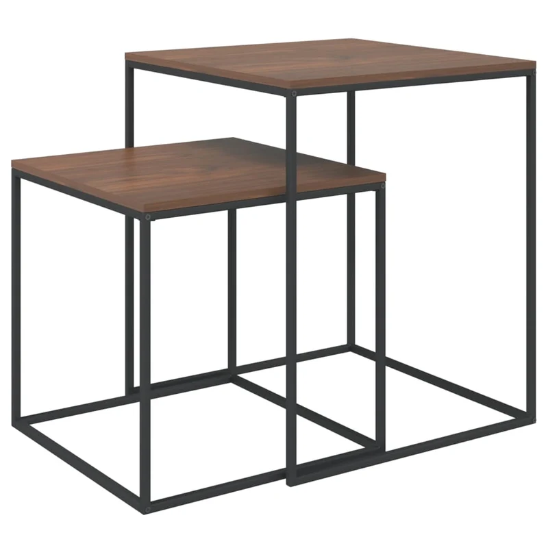 Ensemble de deux table basse en bois d'ingénierie et métal noir DEC031236