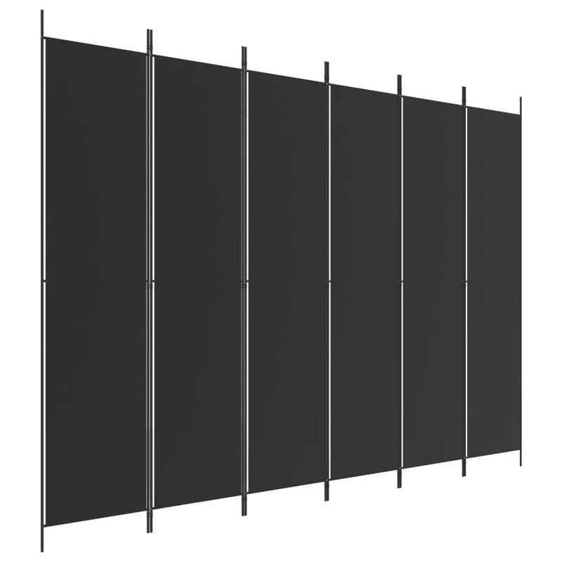 Paravent séparateur de pièce cloison 6 panneaux 300 x 220 cm tissu noir et fer DEC031119