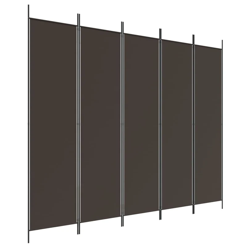 Paravent séparateur de pièce cloison 5 panneaux 250 x 200 cm tissu brun et fer DEC030981