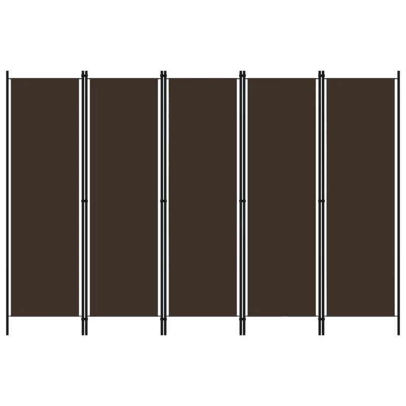 Paravent séparateur de pièce cloison 5 panneaux 250 x 180 cm en tissu marron et fer DEC030979