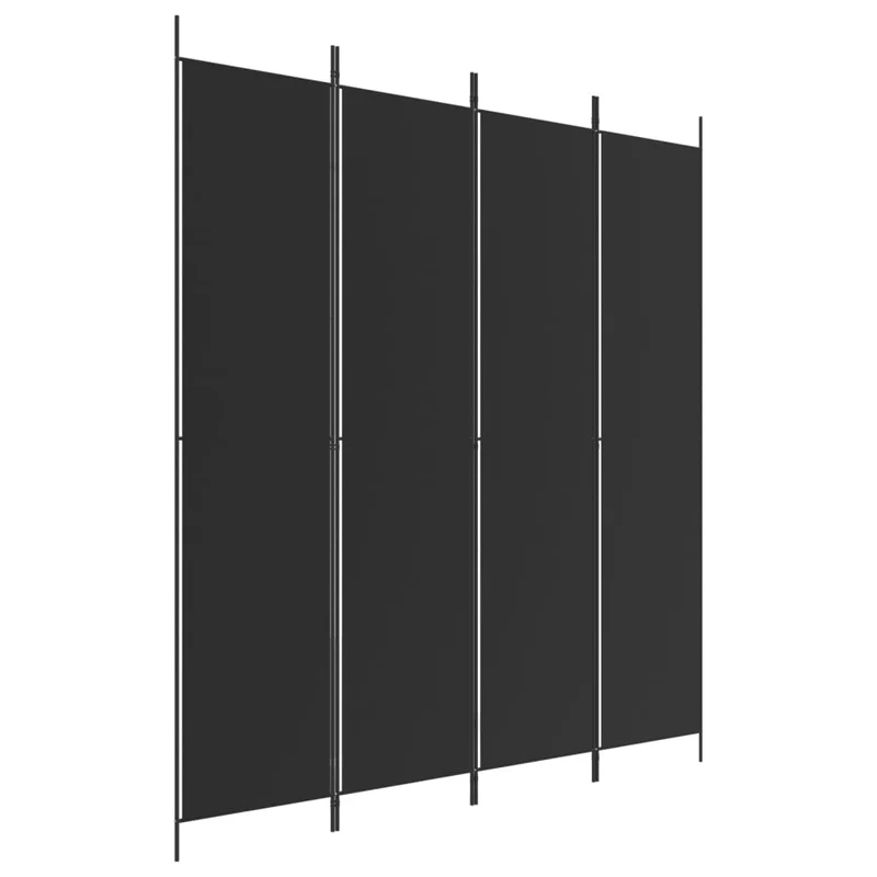 Paravent séparateur de pièce cloison 4 panneaux 200 x 220 cm tissu noir et fer DEC030907