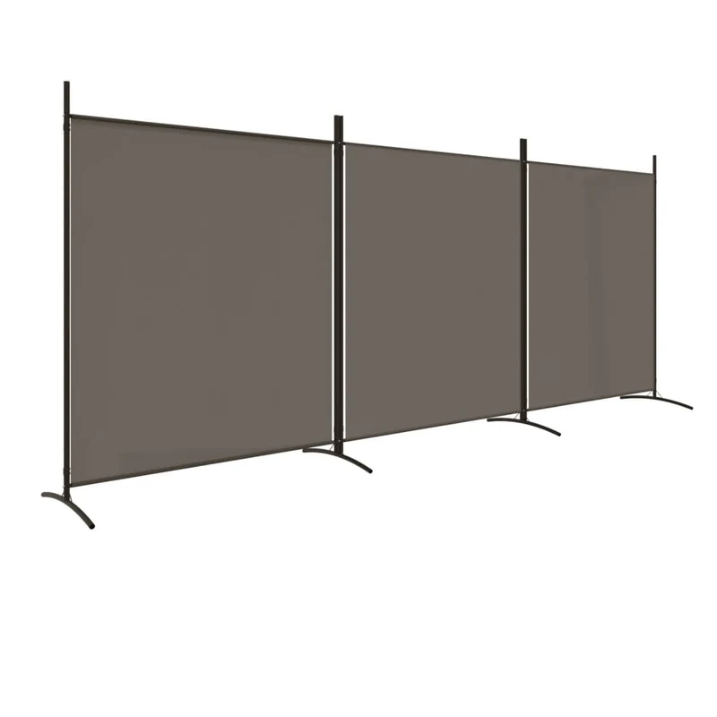séparateur de pièce cloison 3 panneaux 525 x 180 cm tissu anthracite et fer DEC030726
