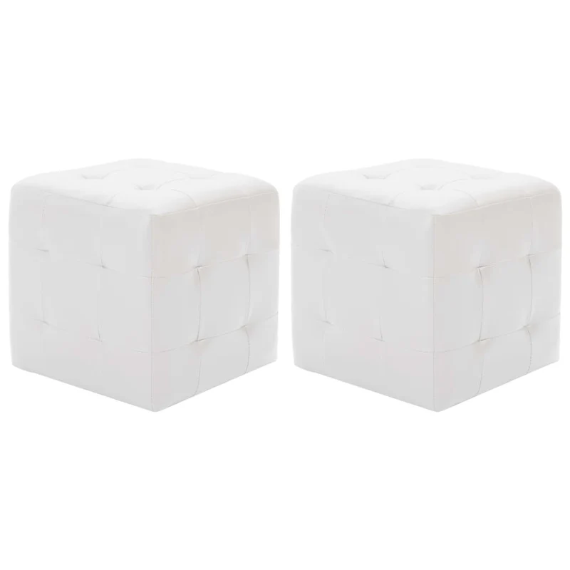 Lot de 2 poufs tabourets repose-pieds capitonné 30 x 30 x 30 cm en PVC blanc DEC030039