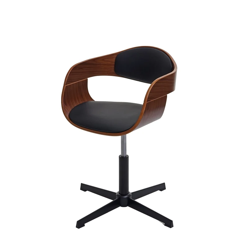 Chaise de salle à manger réglable en hauteur pivotant bois courbé aspect noyer PVC noir 04_0006312