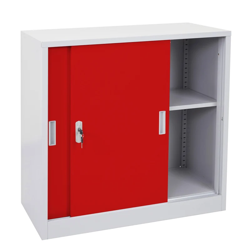 Caisson armoire de bureau en acier à portes coulissantes 90x90x45 cm rouge 04_0006411