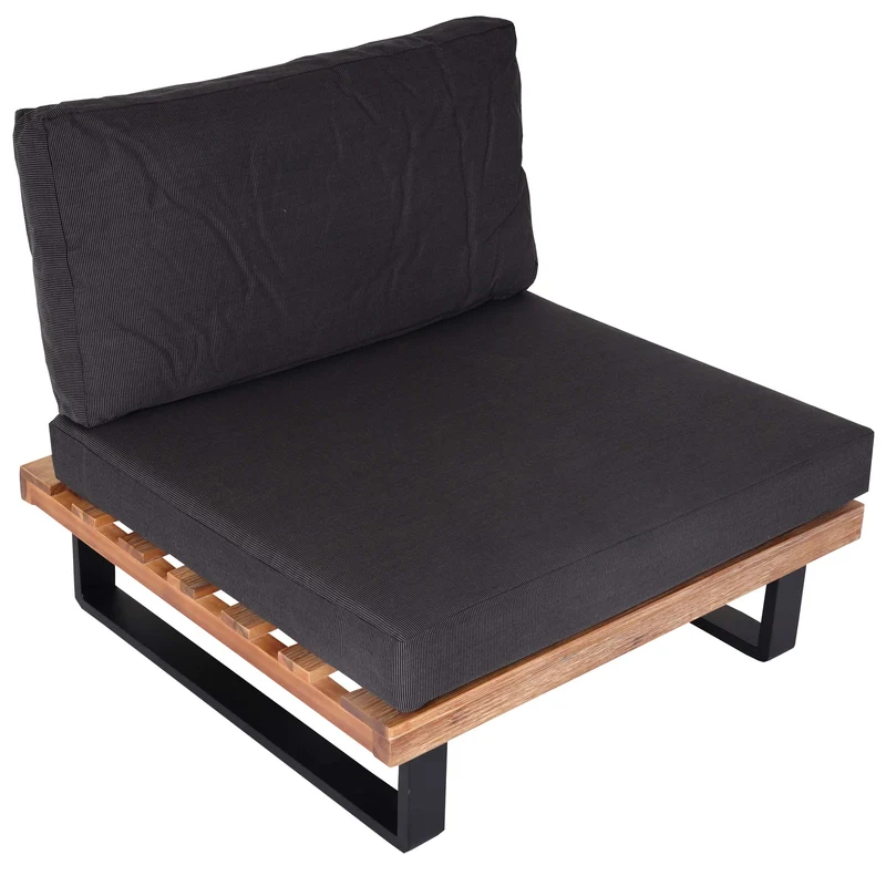 Fauteuil lounge de jardin en bois d'acacia marron et aluminium coussin gris foncé 04_0006845