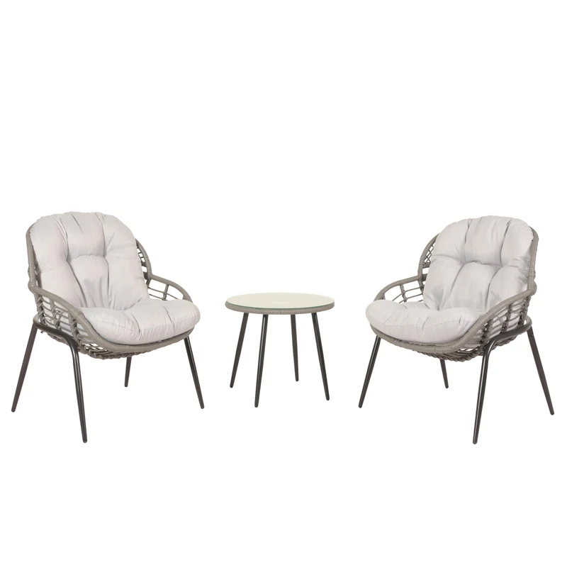 Ensemble de chaises et table d'appoint de jardin balcon terrasse en polyrotin gris clair 04_0006695