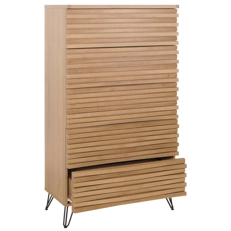Commode meuble haut design 3d 5 tiroirs en bois manguier et métal 145x80x44 cm 04_0006528