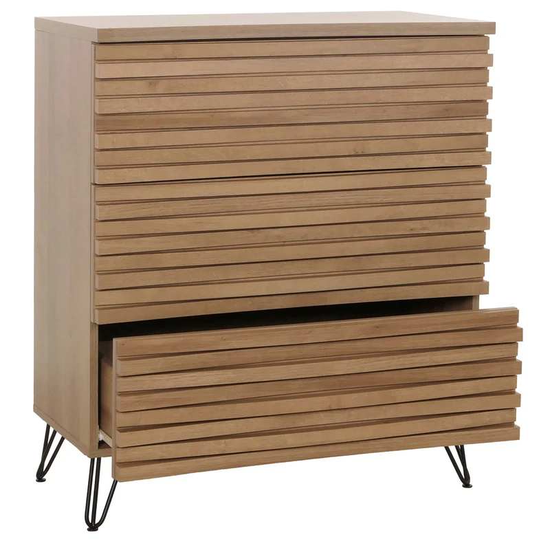 Commode buffet meuble haut design 3d 3 tiroirs bois massif manguier et métal 94x80x45 cm 04_0006526