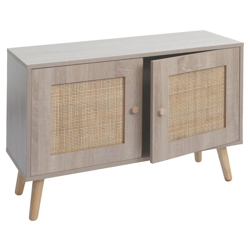 Commode buffet avec deux compartiments de rangement en kubu bois aspect chêne 56x80x30 cm 04_0006518