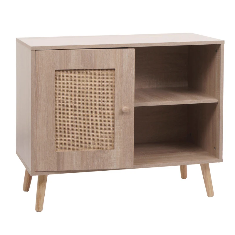 Commode armoire buffet compartiment de rangement en kubu et bois mélamine 67x80x38 cm aspect chêne 04_0006517