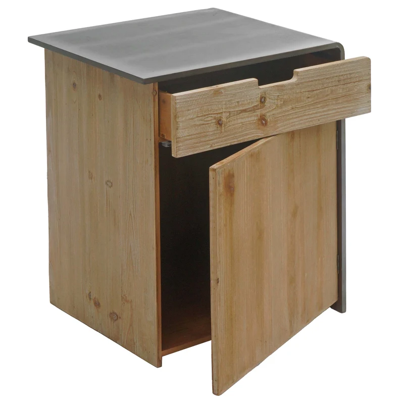 Commode table de chevet table d'appoint industrielle en bois 60x50x40 cm naturel avec aspect métal 04_0006511