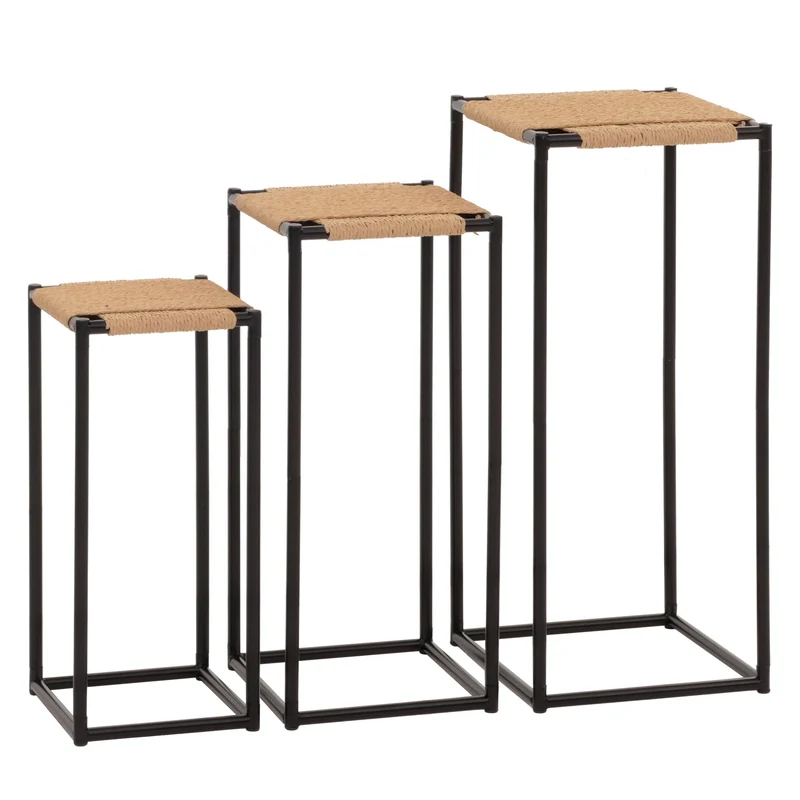 Ensemble de 3 tables à fleurs table d'appoint support à fleurs empilable en fer et corde 04_0006623