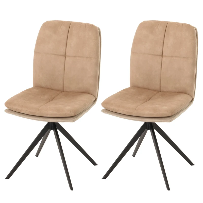 Ensemble de 2 chaises de salle à manger rotative pieds métallique assise en tissu beige coutures décoratives 04_0006620