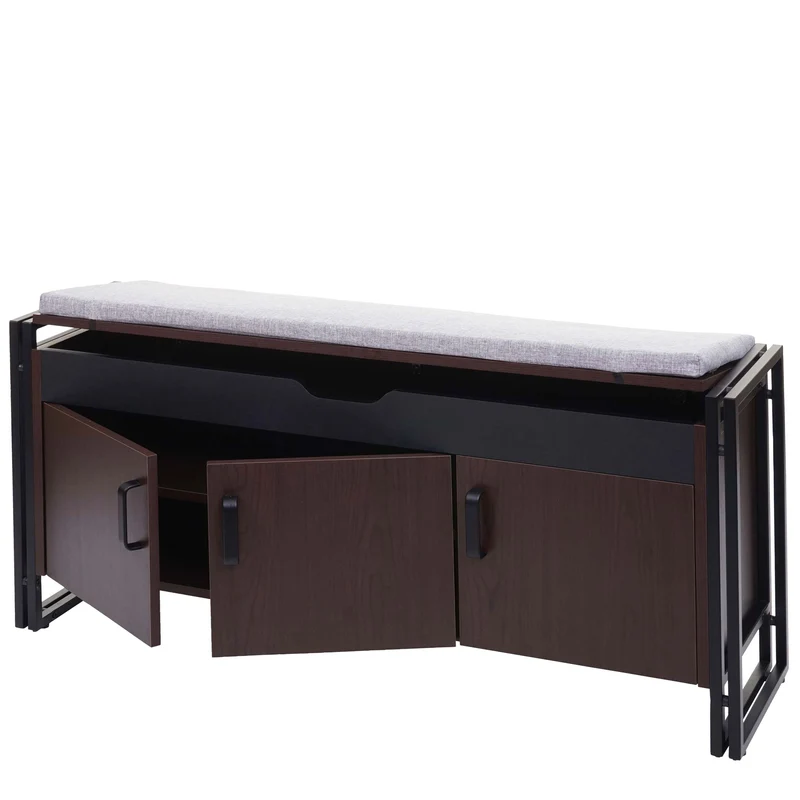 Commode à chaussures avec sièges banc avec coussins 53x110x30 cm métal marron foncé 04_0006539