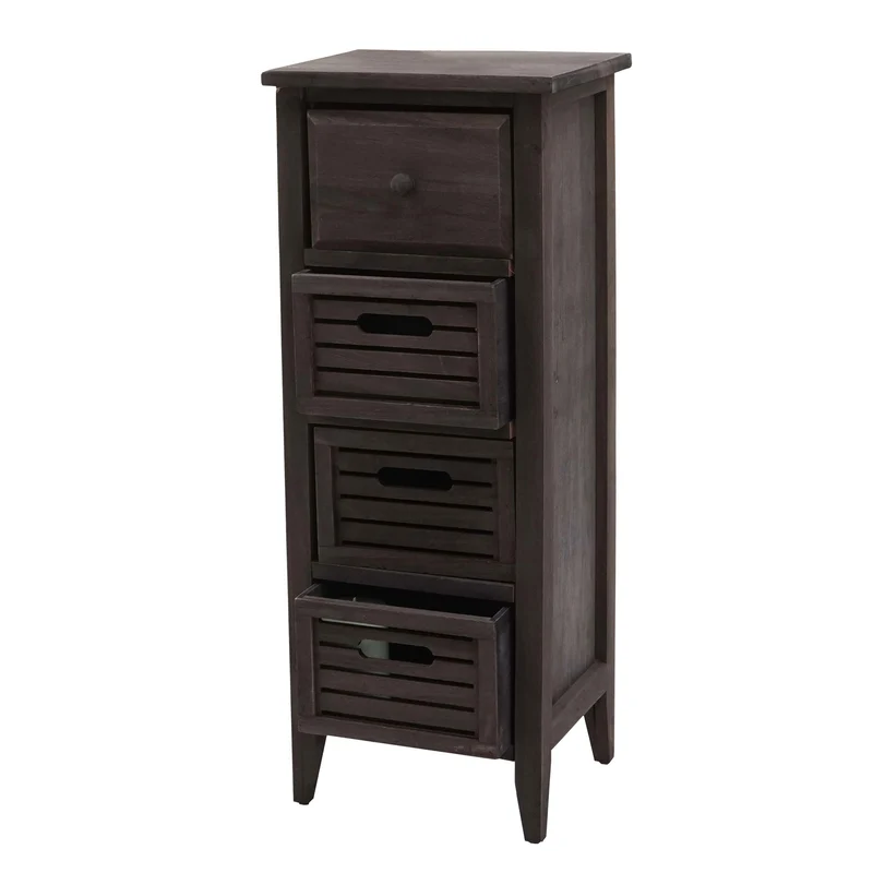 Commode petit meuble à 4 tiroirs 74x30x25 cm aspect vintage gris-marron 04_0006535