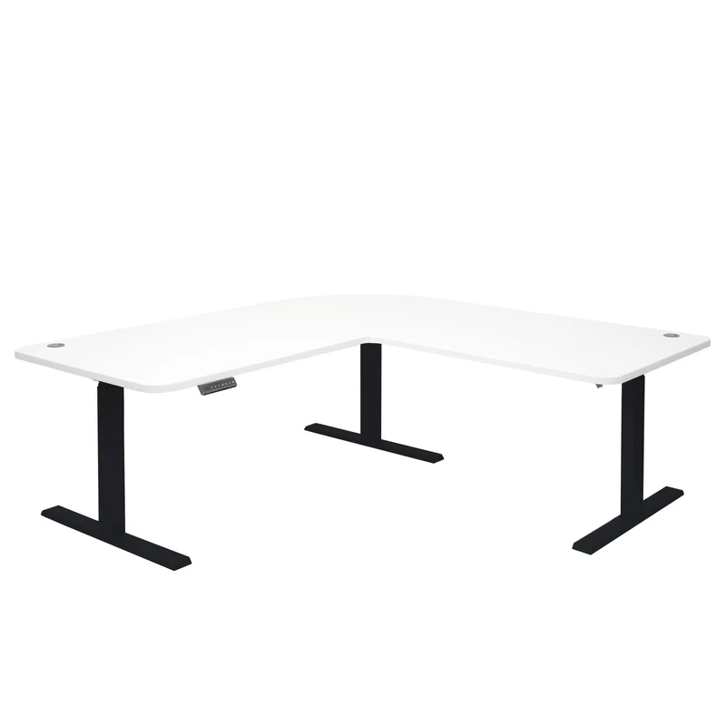 Bureau d'angle table d'ordinateur réglable en hauteur électriquement 178 x 178 cm HDF blanc noir 04_0006024